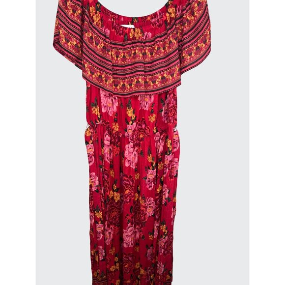 Margaux Riviera Womens Fuschia Floral Bohemian Off the Shoulder Maxi Dress 2X - Picture 11 of 12